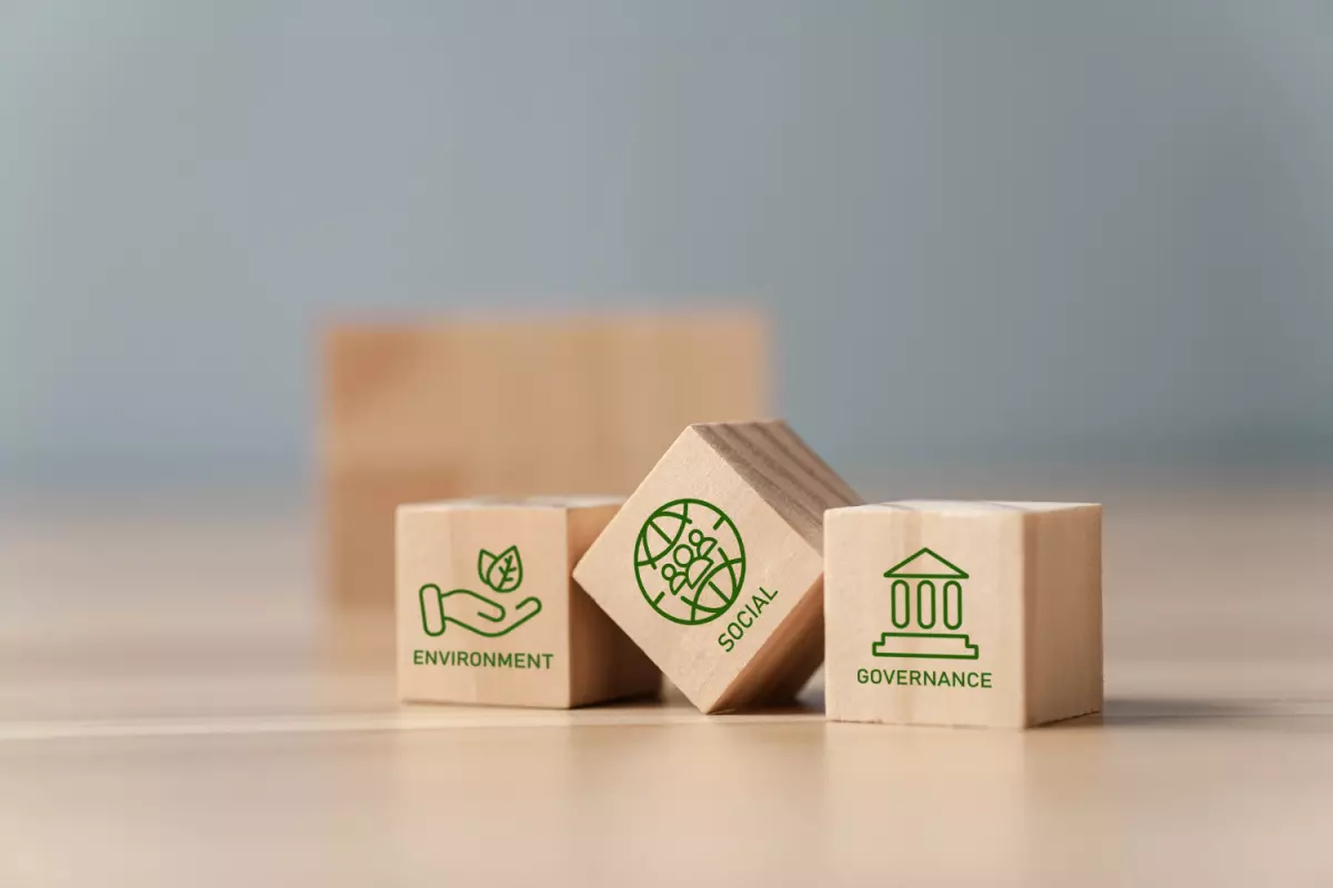 Wooden blocks with environmentalism, social, and governance