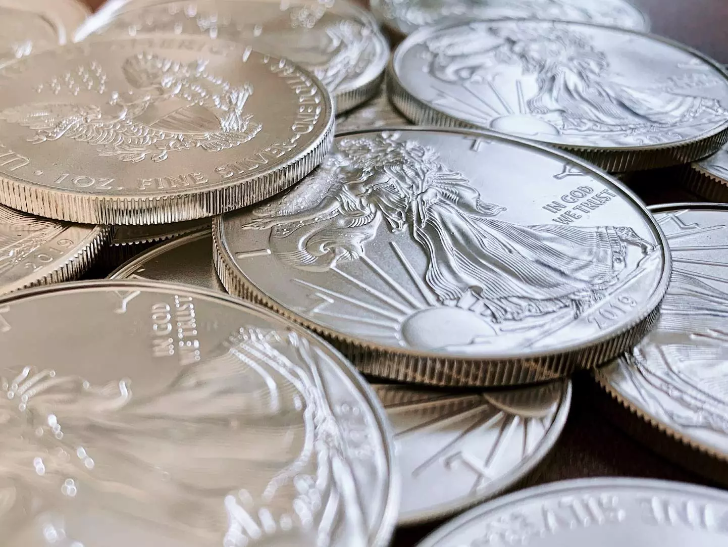 Close up on silver coins